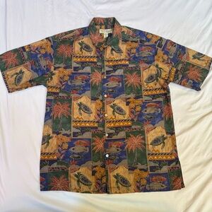 Vintage Tori Richard Cotton Lawn Hawaiian Shirt Made in USA M Sea Turtle